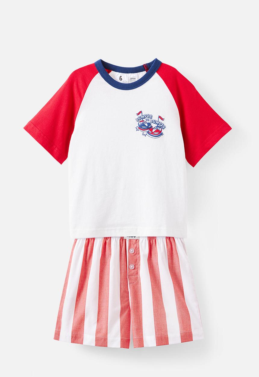 Cotton On - Jackie raglan short sleeve pyjama set - varsity red/bumper to bumper
