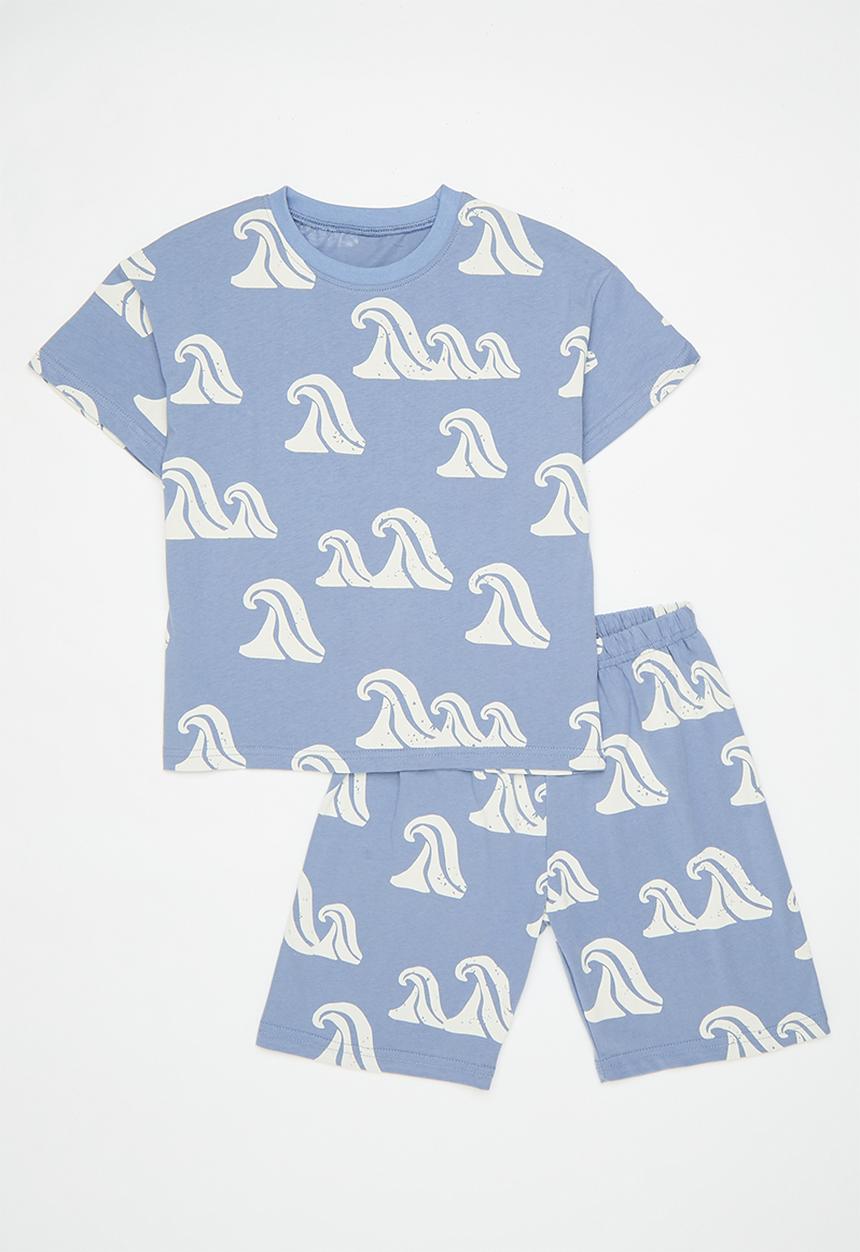 Pop Candy - Wave all-over print pj set - misty blue