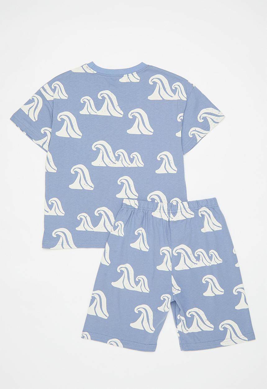 Pop Candy - Wave all-over print pj set - misty blue