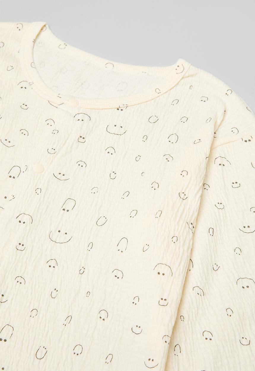 Pop Candy - Smiley face aop crinkled cotton pj set - cream