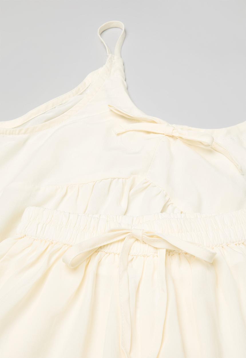 Pop Candy - Gathered shoulder tie top with wide leg capri pants - cream