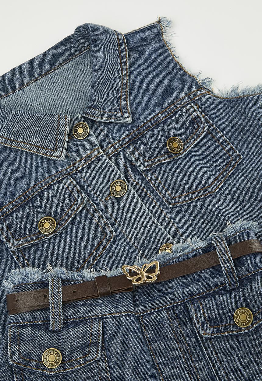 Pop Candy - Frayed denim vest with pleated skirt - blue