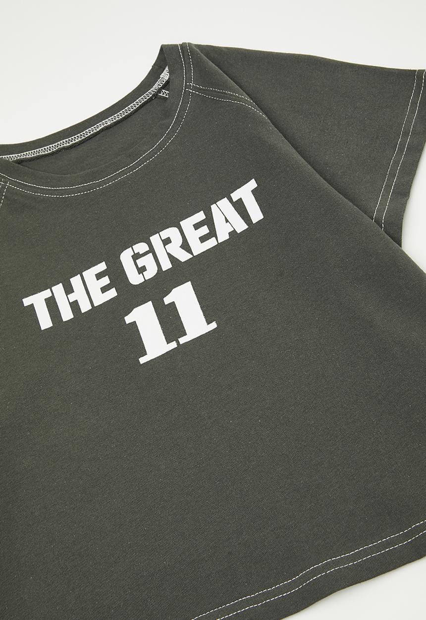 Pop Candy - Raglan tee & shorts with contrast stitching - charcoal grey