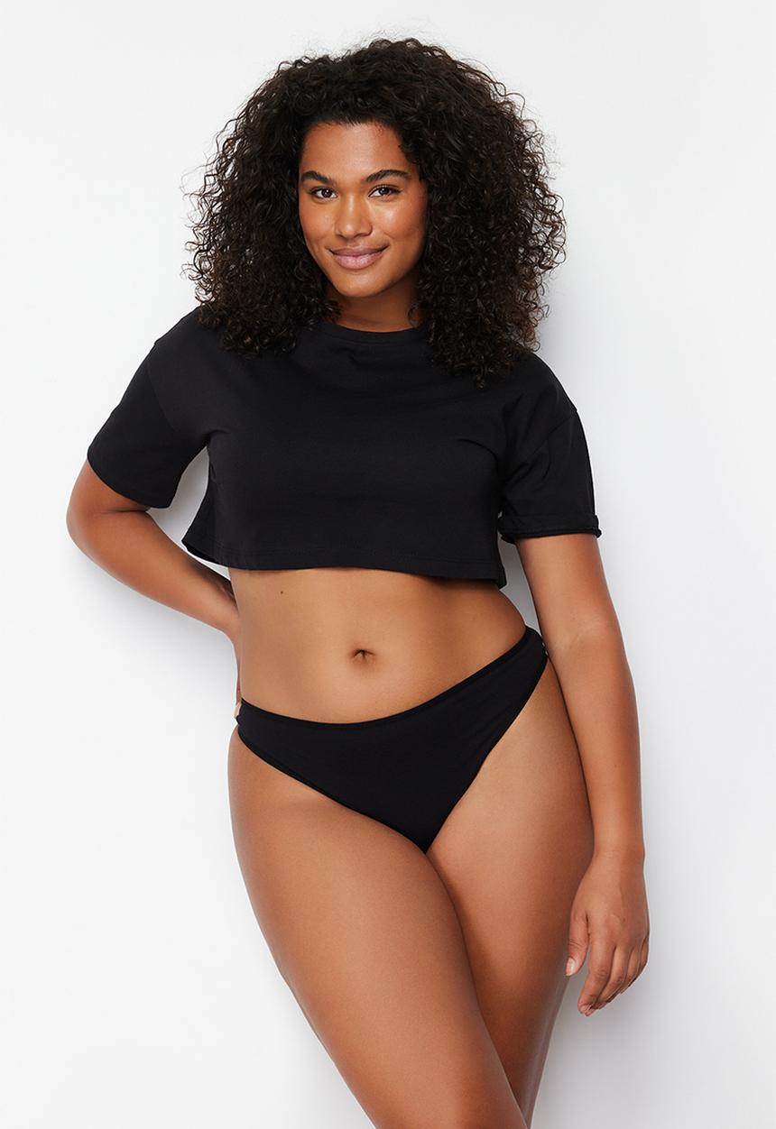Trendyol - Plus size 3 pack cotton thong - black