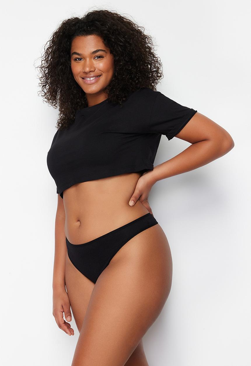 Trendyol - Plus size 3 pack cotton thong - black