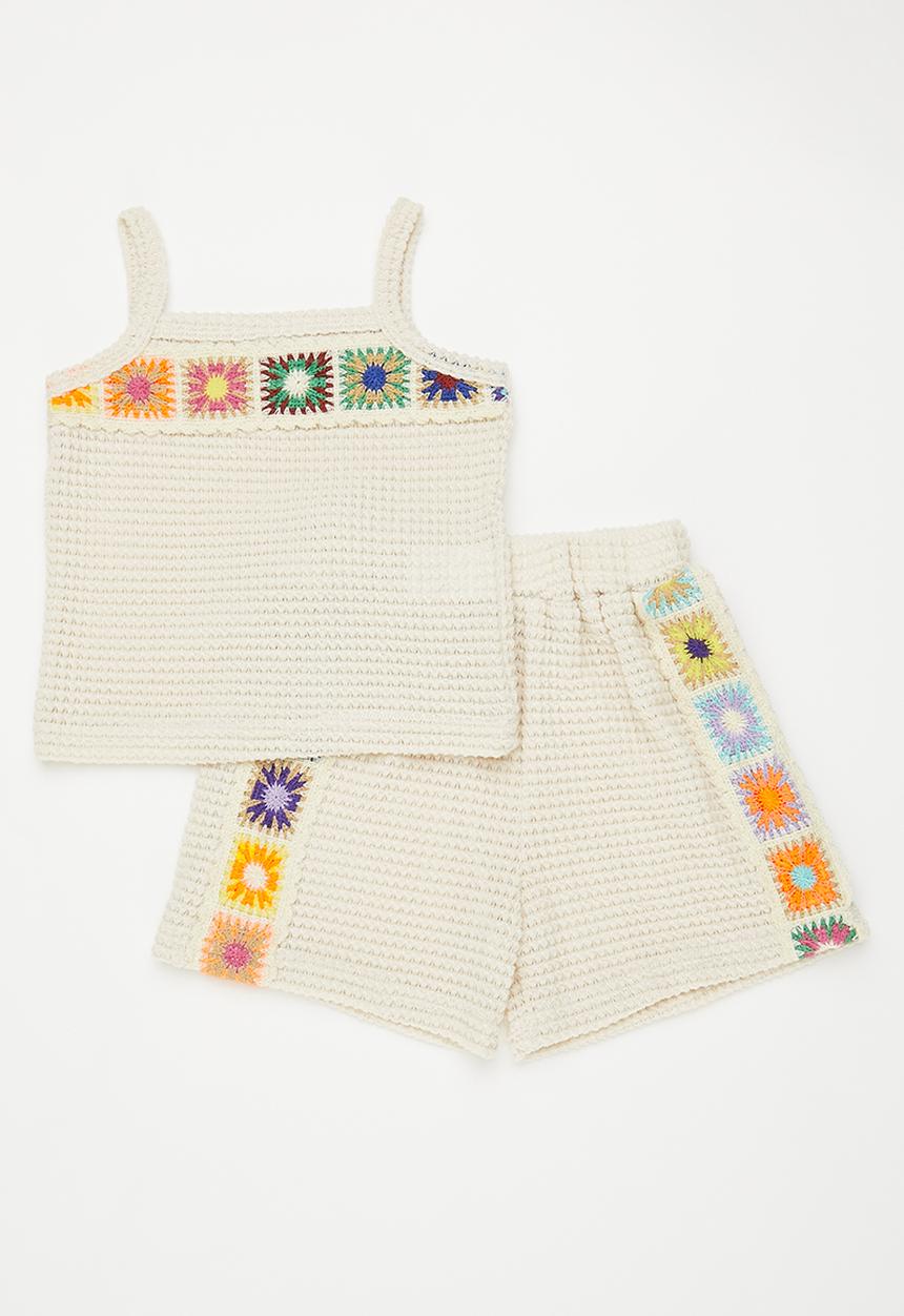 Pop Candy - Crochet cami & shorts - cream/multi
