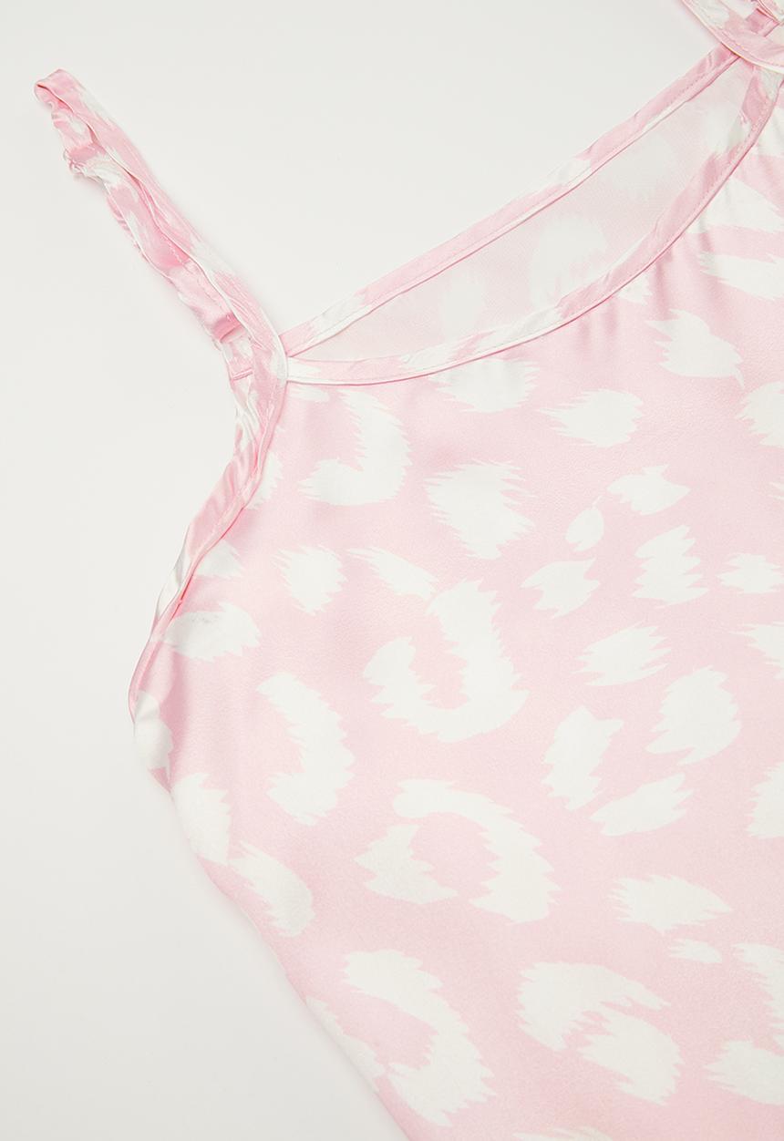 Pop Candy - Silk pj top with piped cuff pants - pink/leopard print
