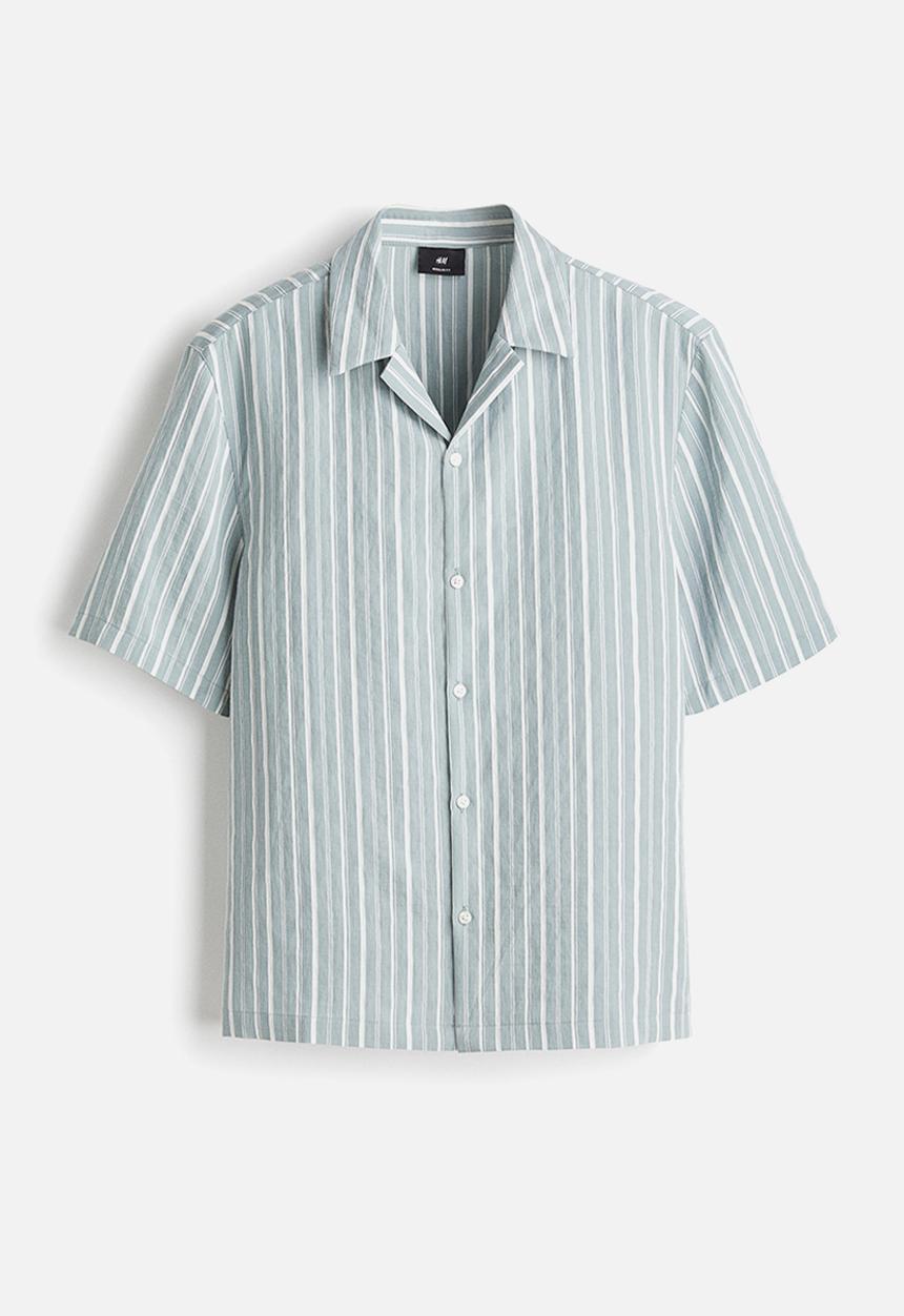H&M - Regular fit lyocell-blend resort shirt - turquoise/striped