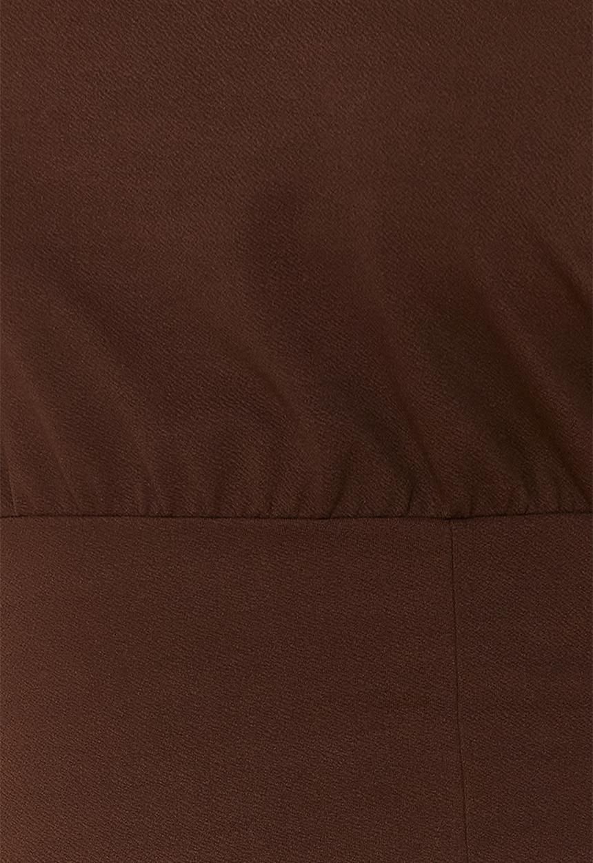 Trendyol - Plus size one shoulder midi dress - brown