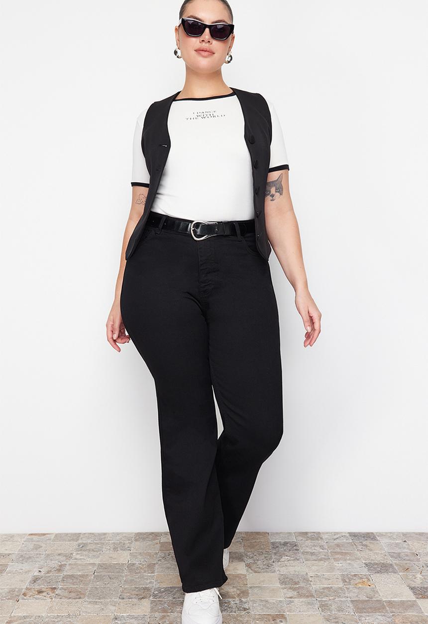 Trendyol - Plus size high waist stretch flare fit jeans - black