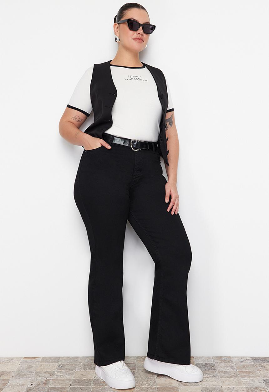 Trendyol - Plus size high waist stretch flare fit jeans - black
