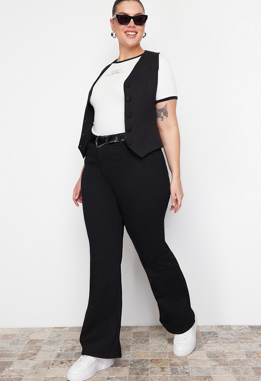 Trendyol - Plus size high waist stretch flare fit jeans - black