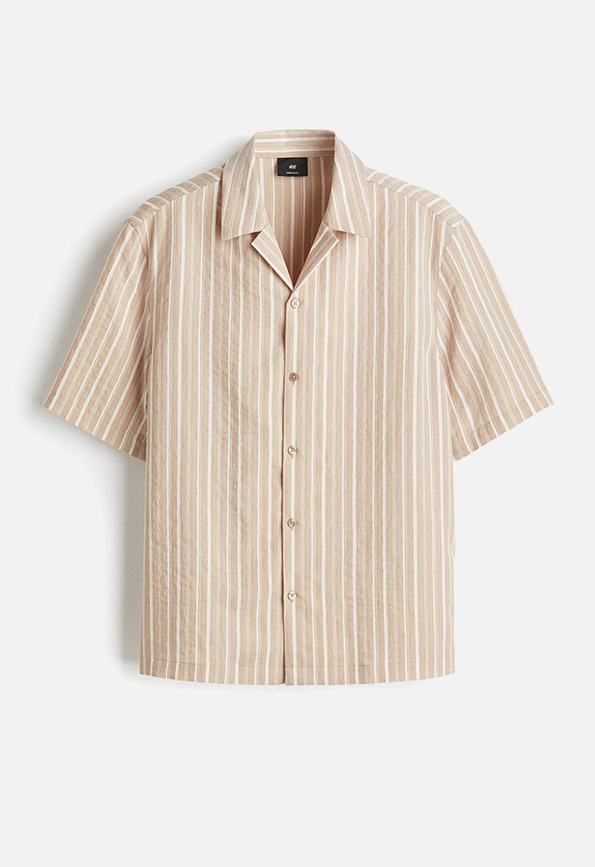 H&M - Regular fit lyocell-blend resort shirt - beige/striped