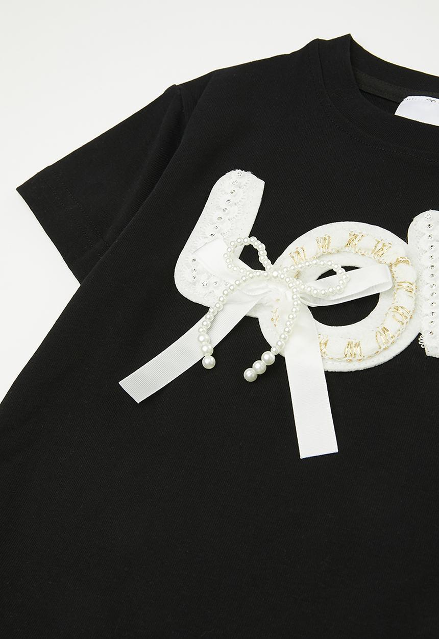 Pop Candy - Embellished slogan tee with ombre denim shorts - black/blue/love