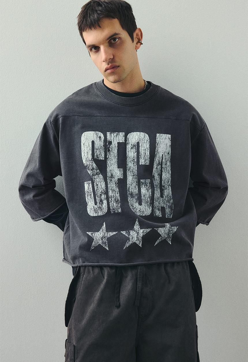 H&M - Oversized fit cropped T-shirt - dark grey/sfca