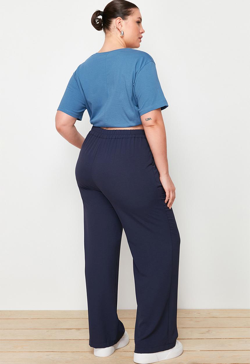 Trendyol - Plus size elastic wide leg pants - navy blue