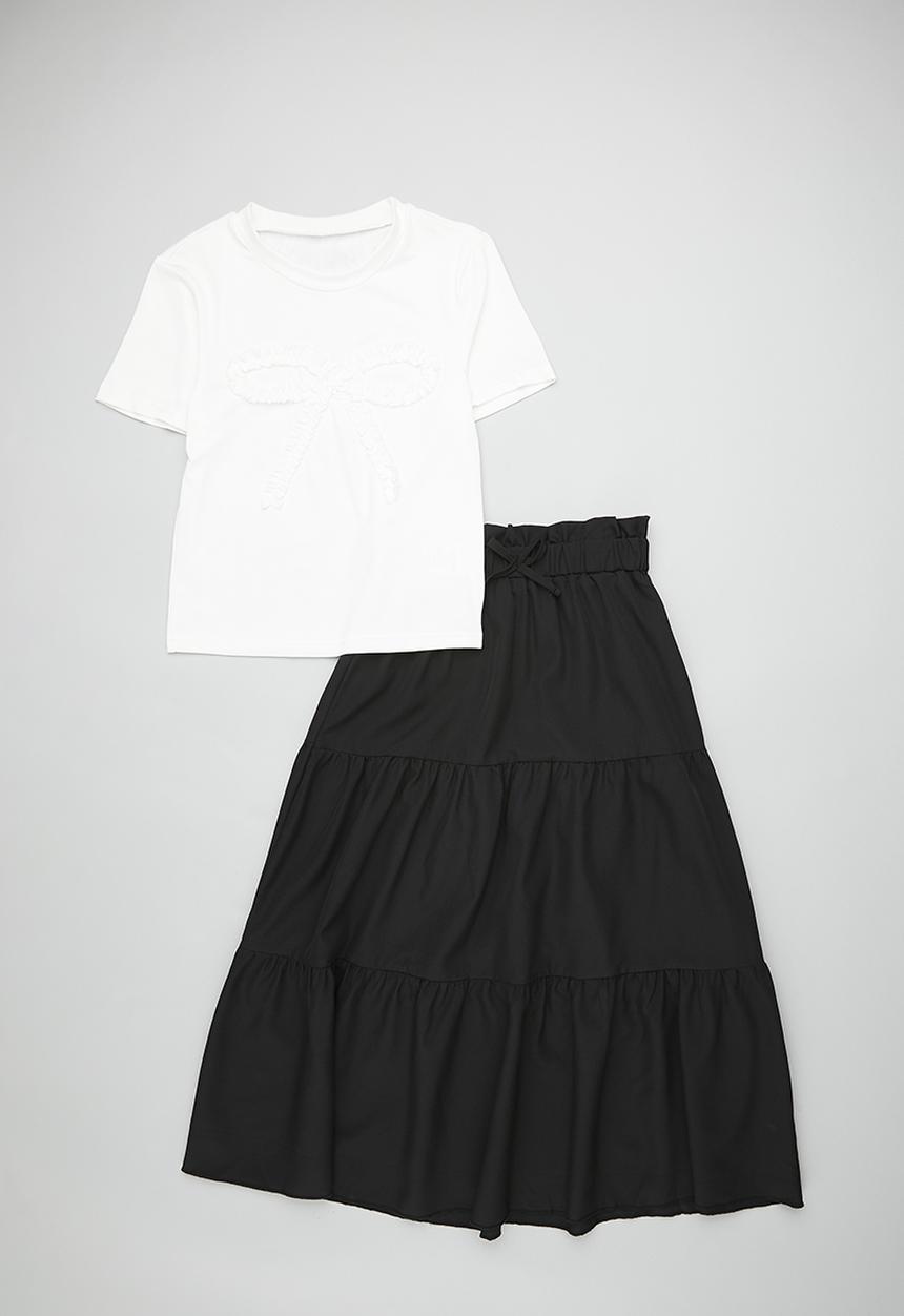 Pop Candy - Ruffled bow applique tee with gypsy skirt - white/black