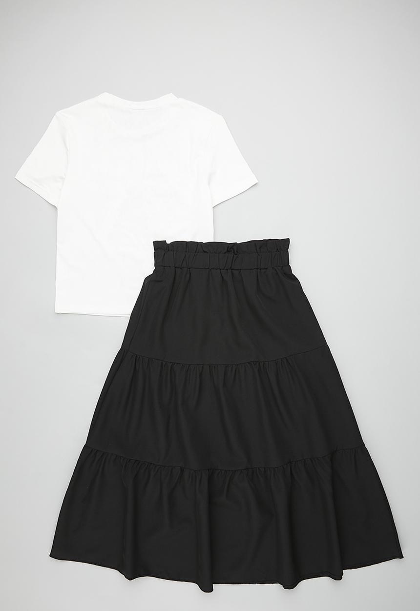 Pop Candy - Ruffled bow applique tee with gypsy skirt - white/black