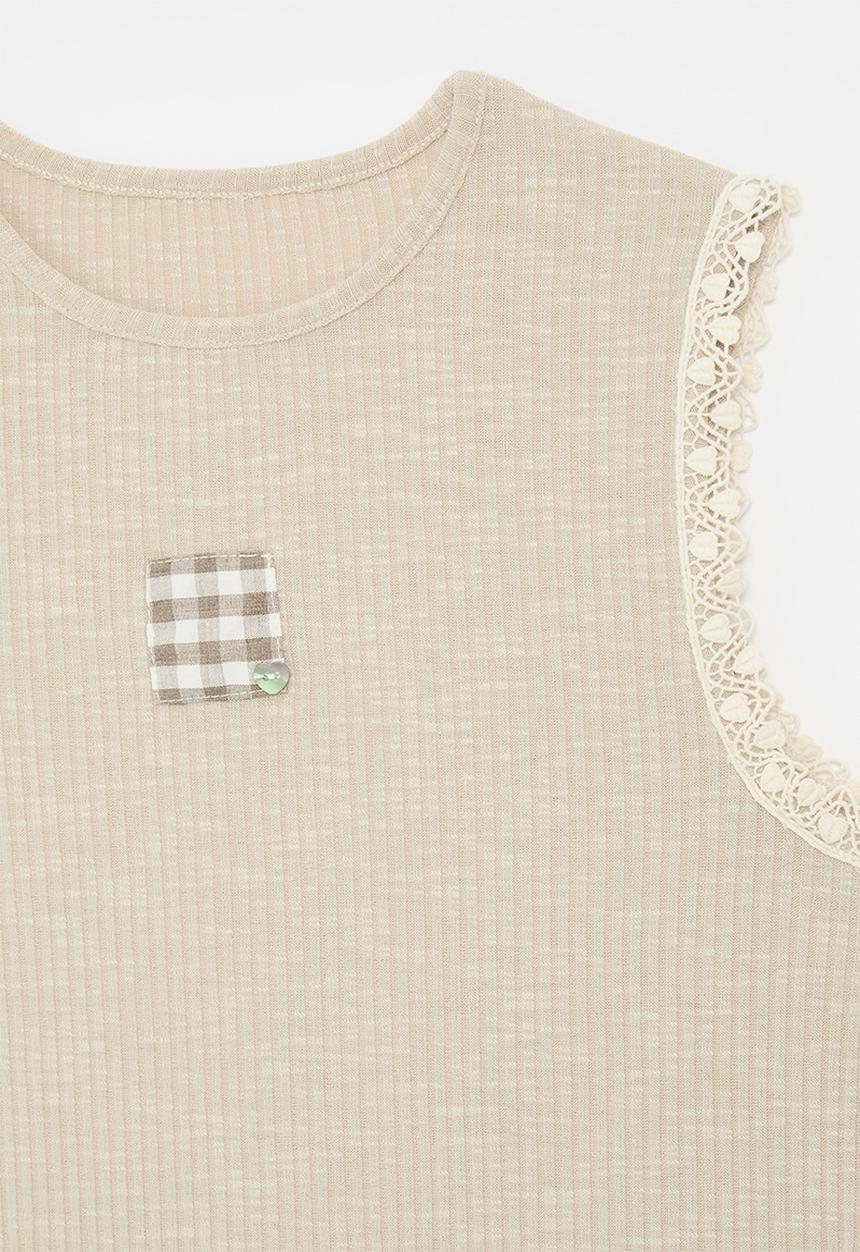 Pop Candy - Lace crochet armhole tank top - almond brown