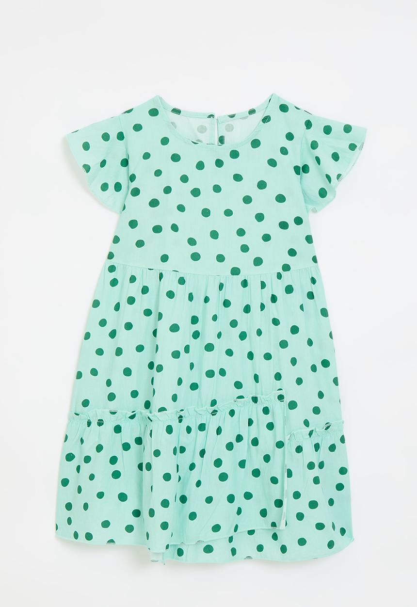 Pop Candy - Butterfly sleeve dress with stylised tier - mint colour/green dots