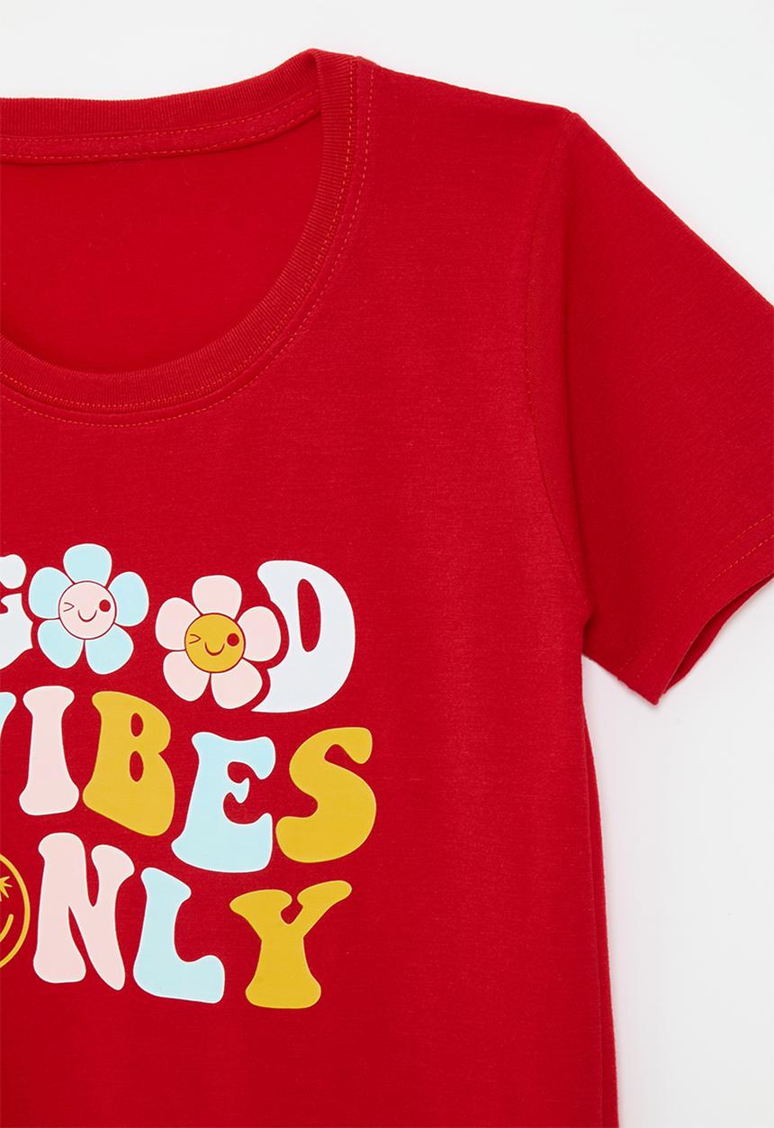 Pop Candy - Slogan print crew neck tee - red/good vibes only