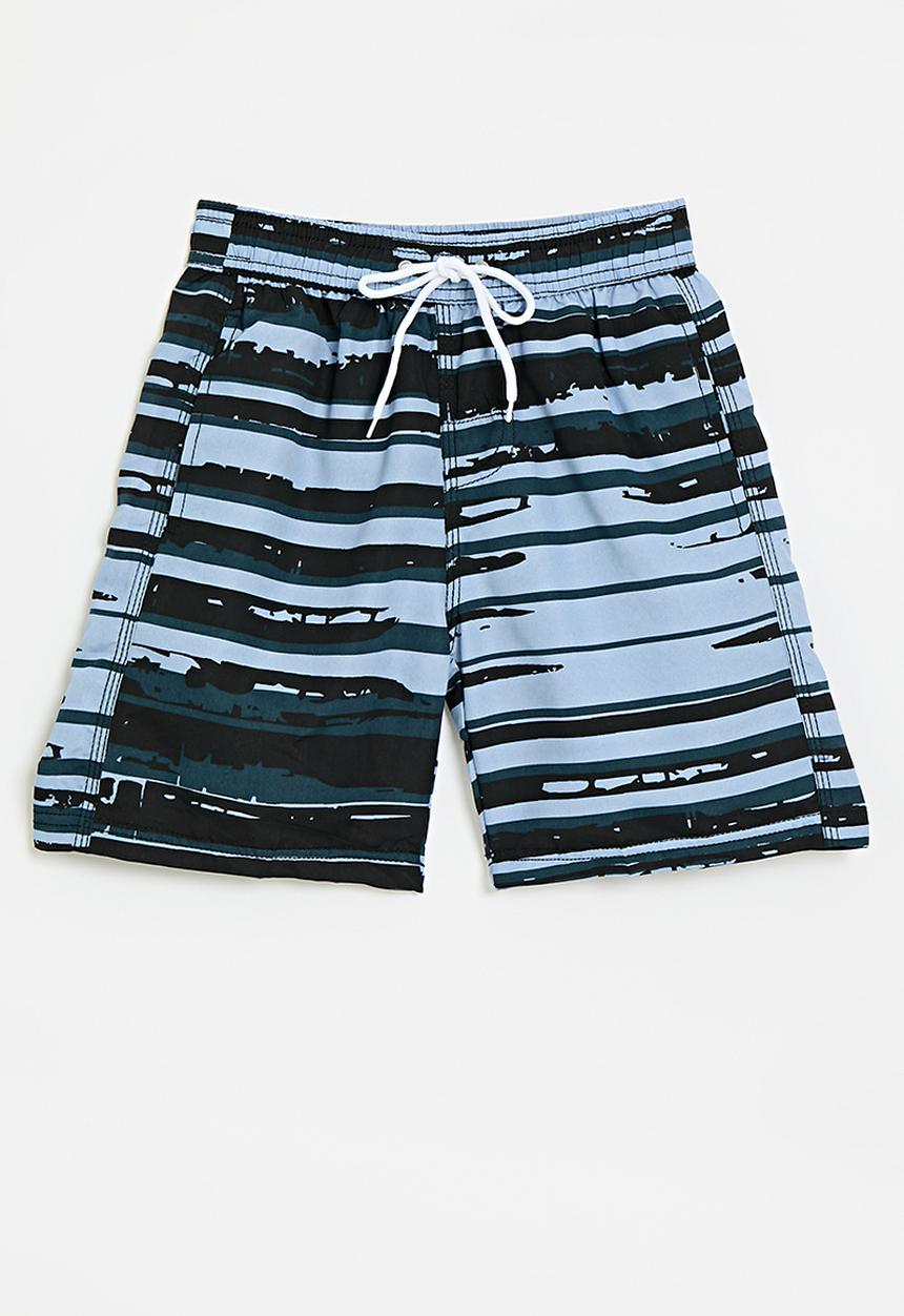 Pop Candy - Distressed stripe board shorts - blue/black