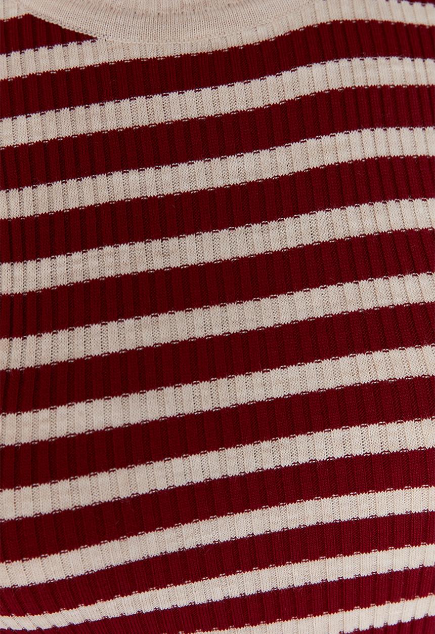 Trendyol - Plus size claret striped body wrap sweater - bordeaux