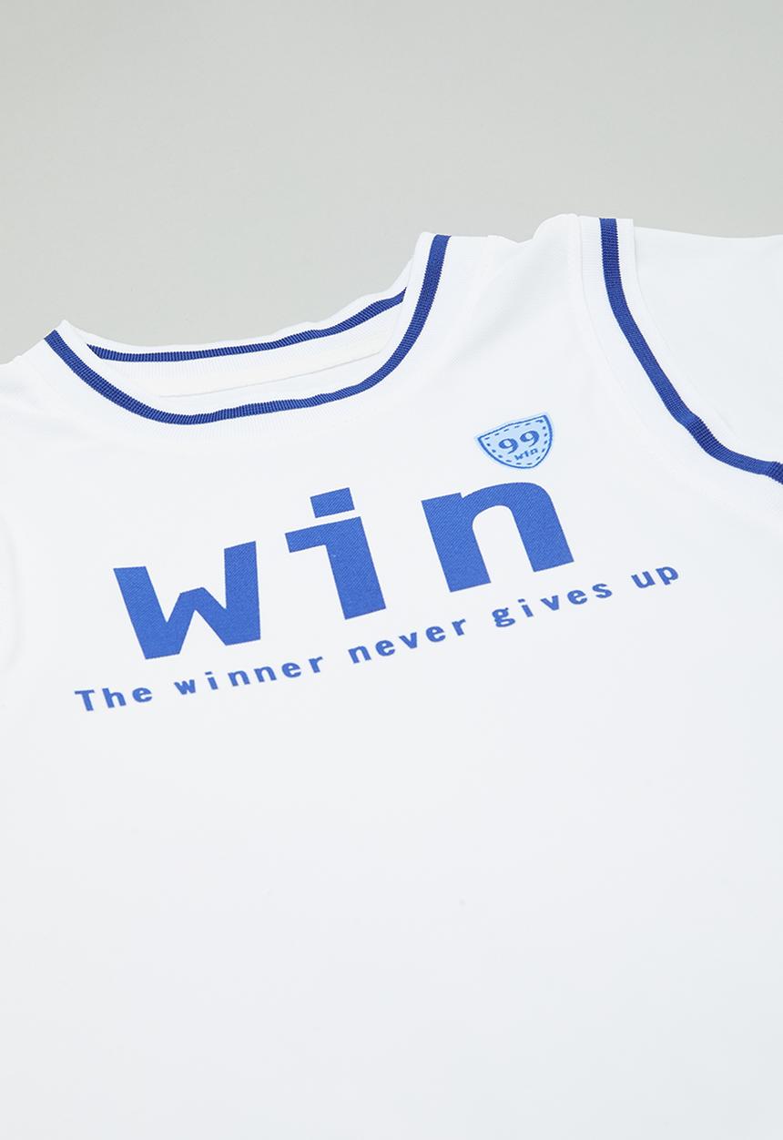 Pop Candy - Slogan print basketball tee with matching shorts - blue/white/win