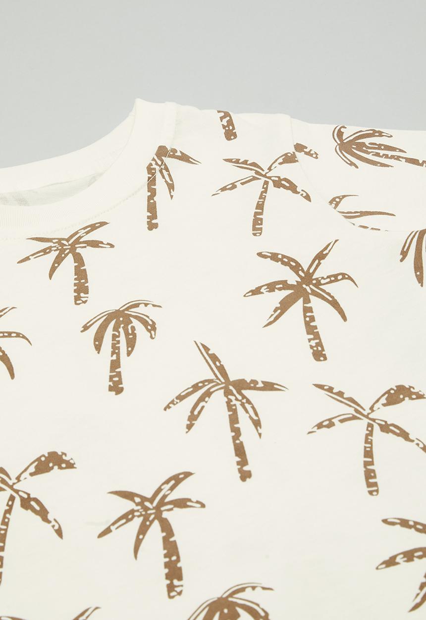 Pop Candy - Palm tree all-over print tee & shorts - ecru/brown