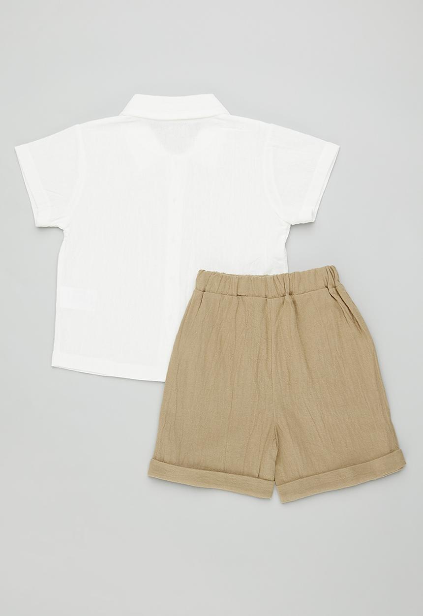 Pop Candy - Mother of pearl button shirt with shorts - white/tan