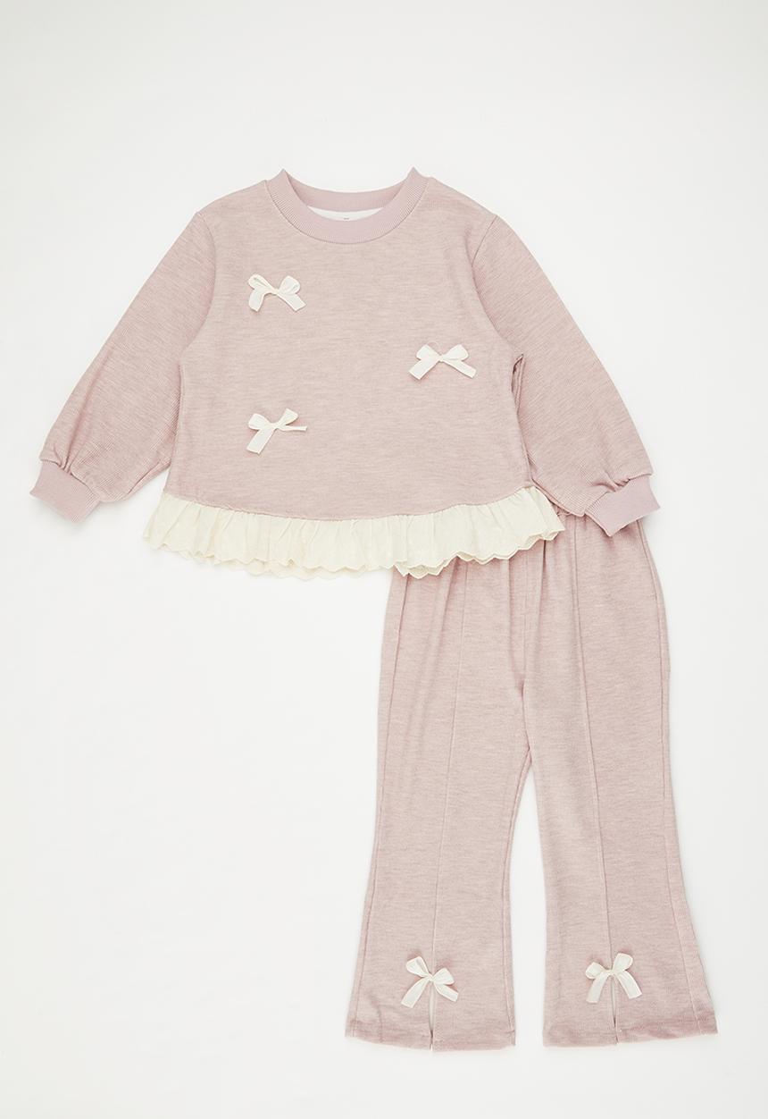 Pop Candy - Bow applique sweat top with wide leg pants - pink/cream