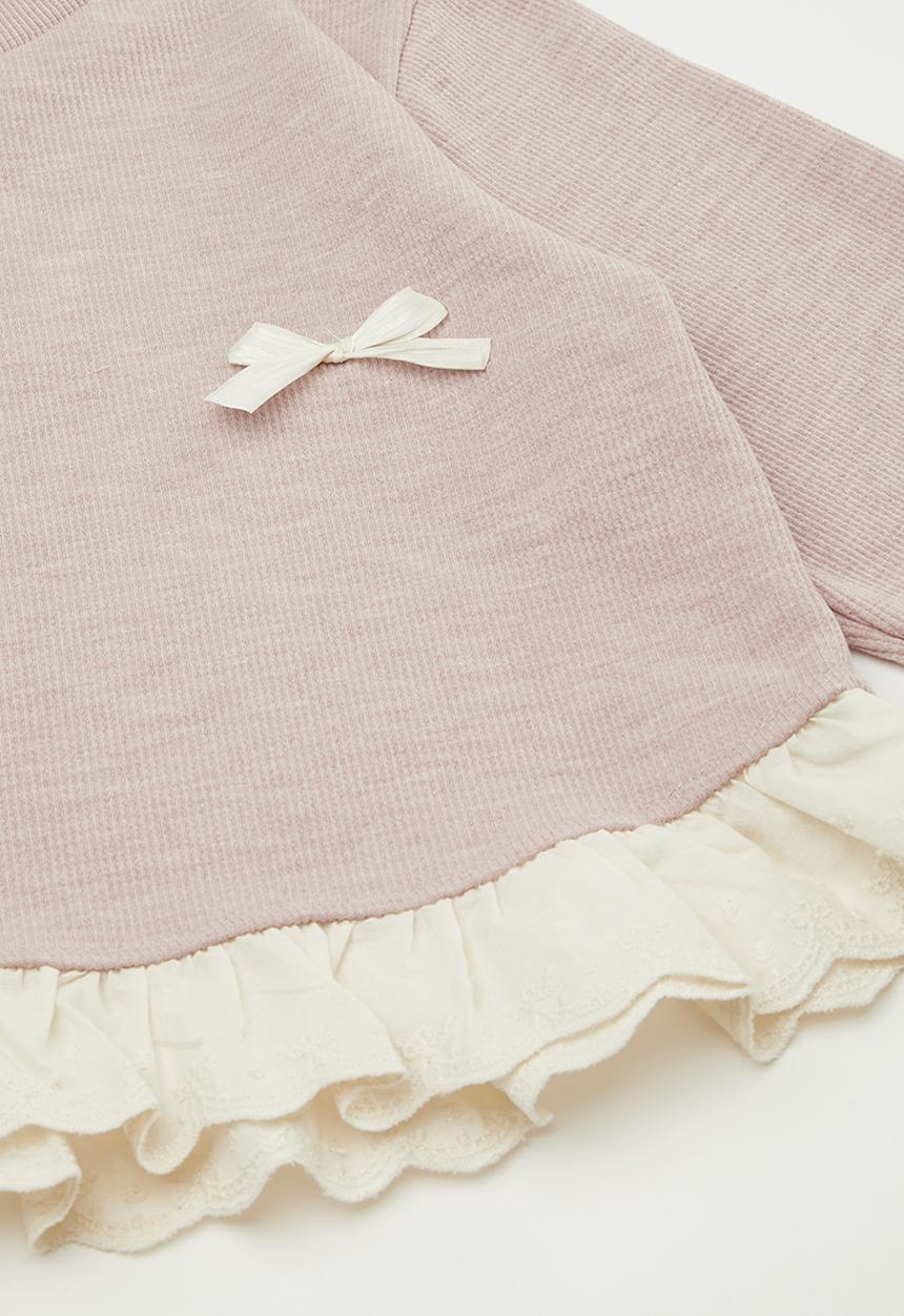 Pop Candy - Bow applique sweat top with wide leg pants - pink/cream