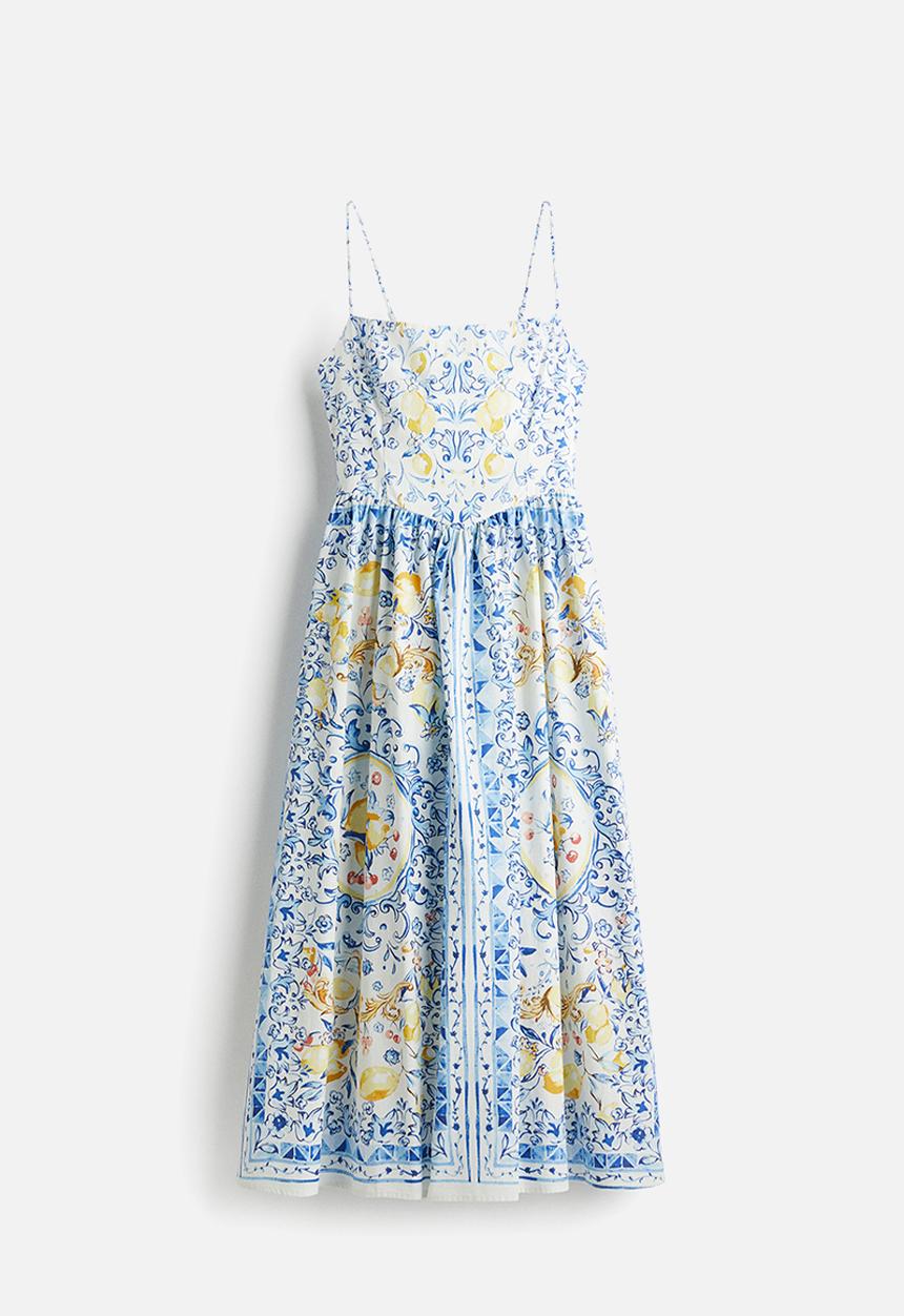 H&M - Cotton strappy dress - white/lemons