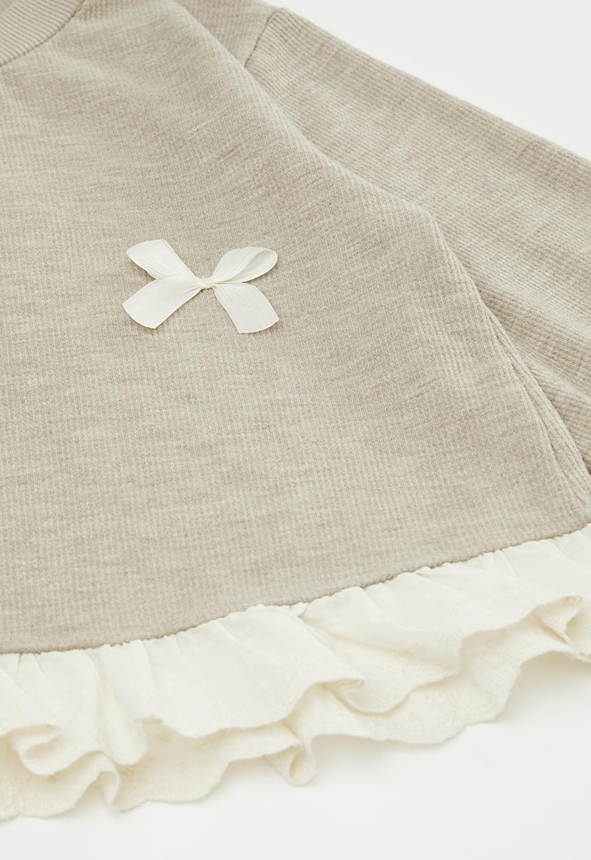 Pop Candy - Bow decor sweat top with wide leg pants - beige/cream