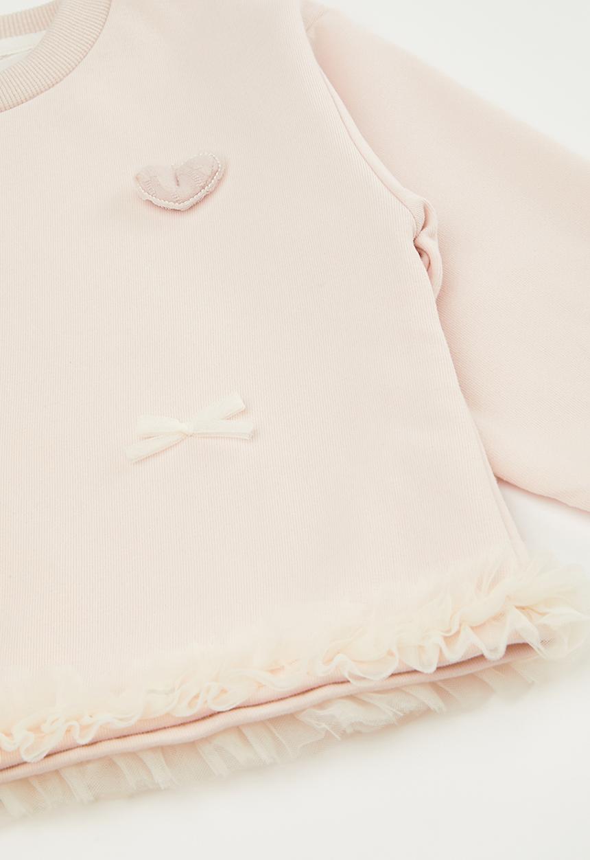 Pop Candy - Ruffled hem sweat top & pants set - pink