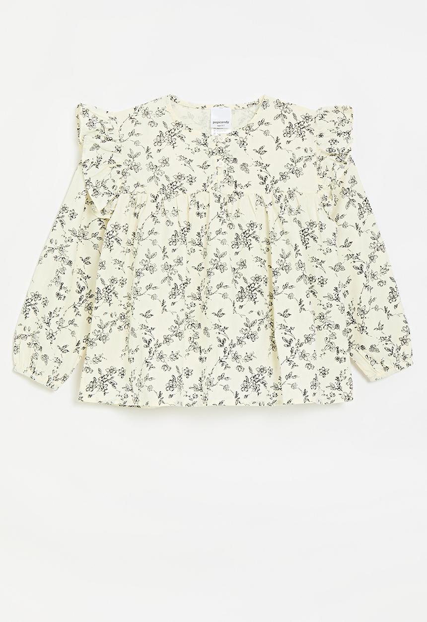 Pop Candy - Floral ruffle sleeve top - ecru