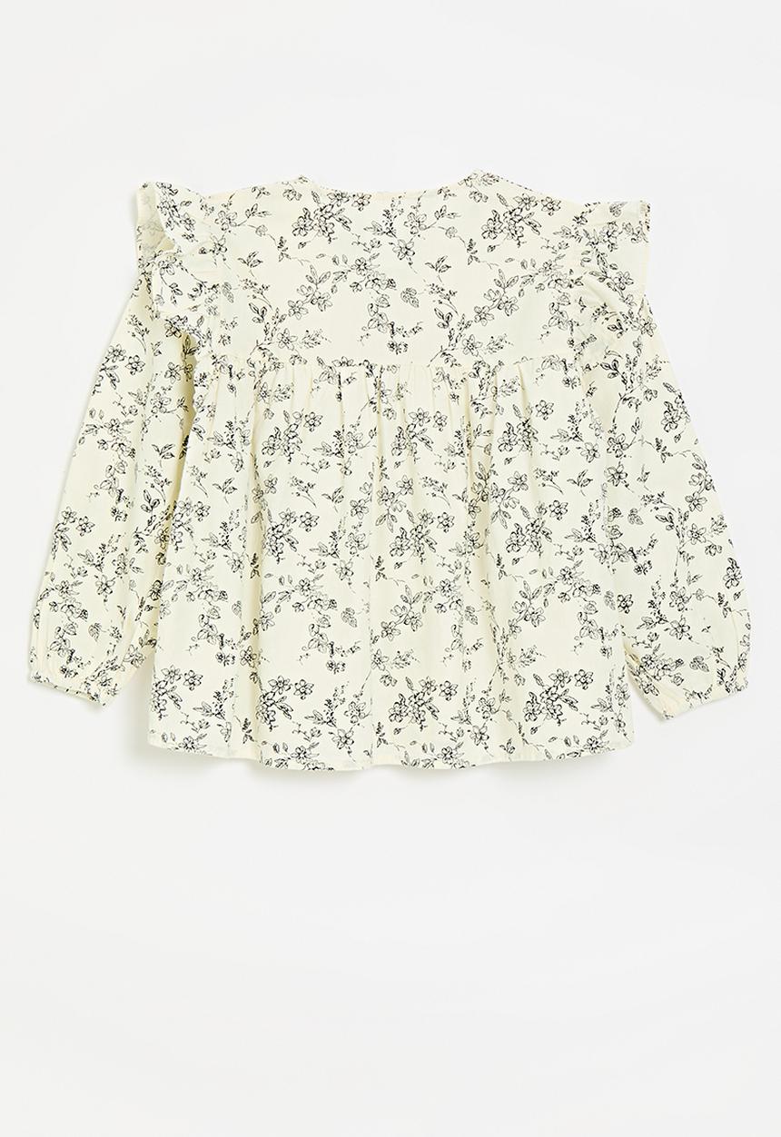 Pop Candy - Floral ruffle sleeve top - ecru