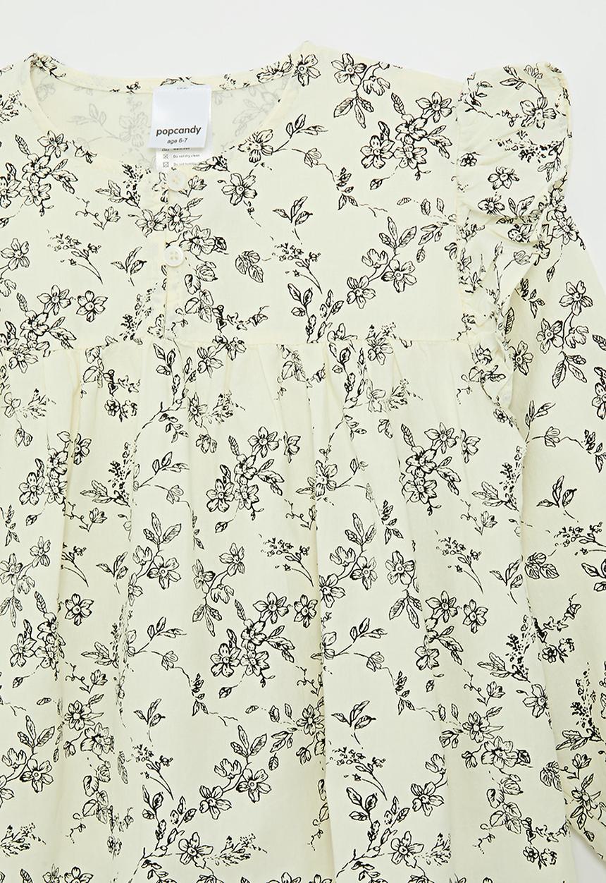 Pop Candy - Floral ruffle sleeve top - ecru