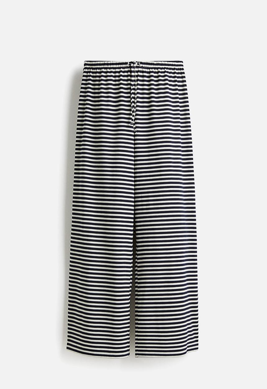 H&M - Straight drawstring trousers - navy blue/striped