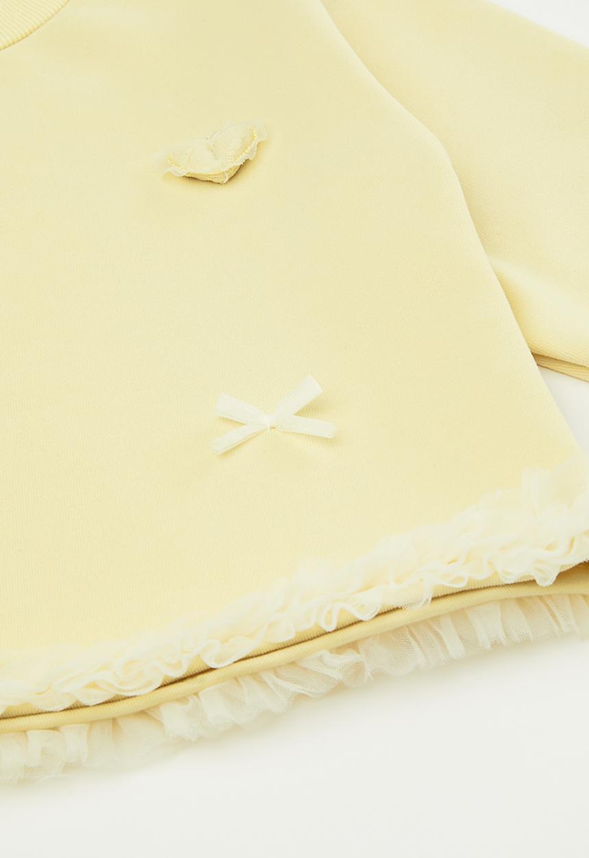 Pop Candy - Ruffled hem sweat top & pants set - light yellow