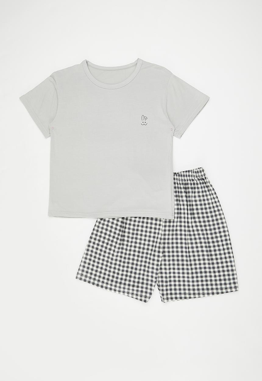 Pop Candy - Pj top with gingham shorts - silver grey/bunny