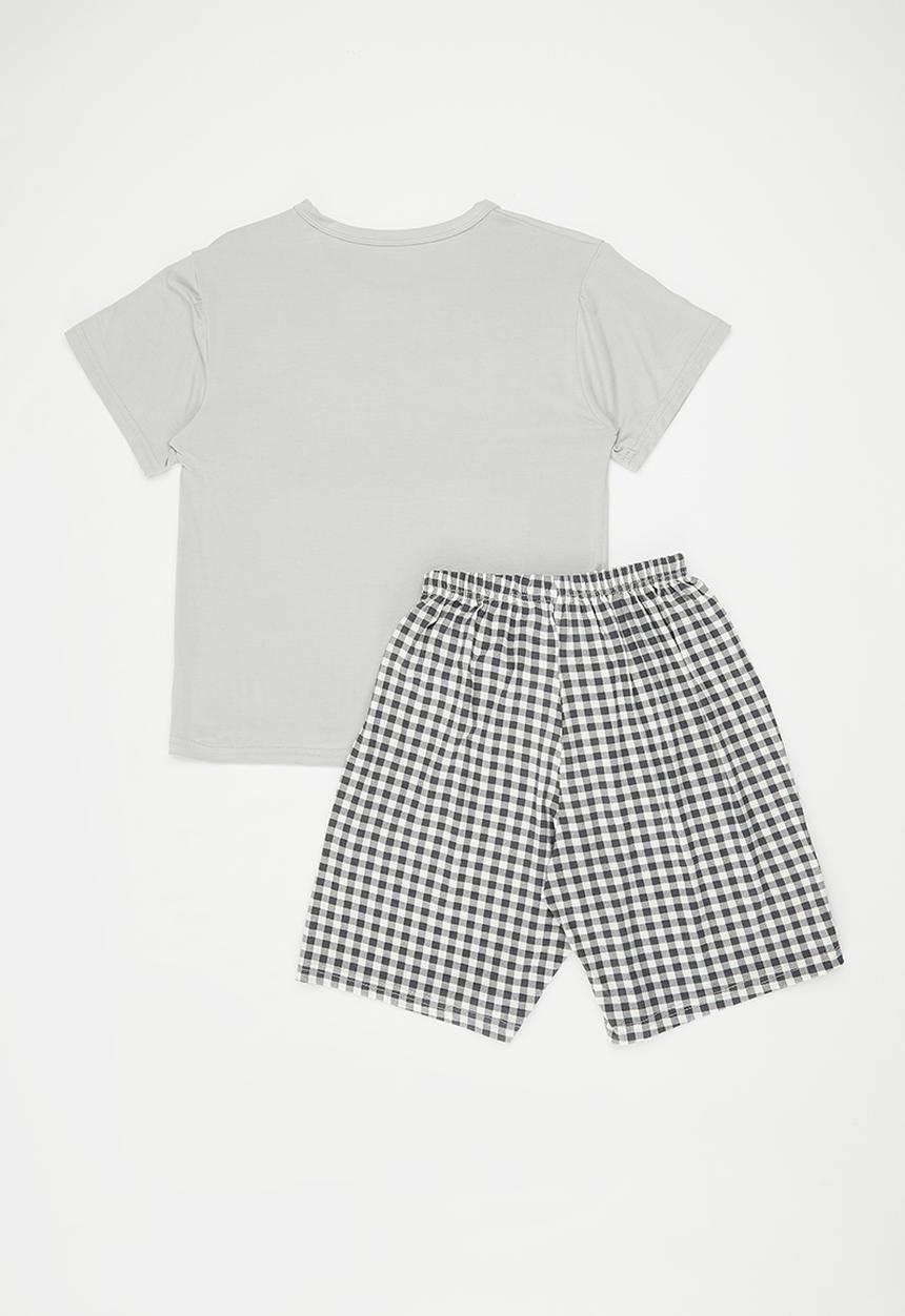 Pop Candy - Pj top with gingham shorts - silver grey/bunny