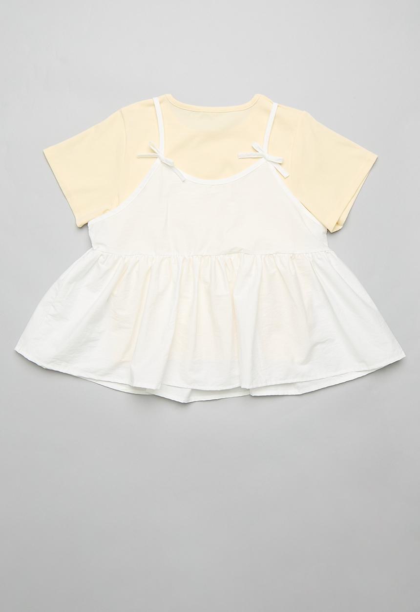 Pop Candy - Tee with peplum cami - lemon chiffon/white