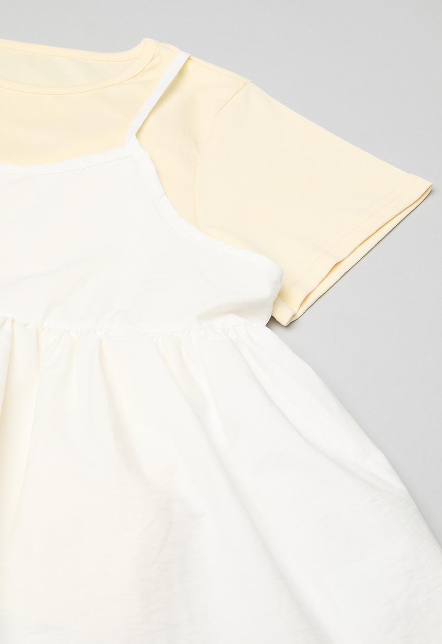 Pop Candy - Tee with peplum cami - lemon chiffon/white