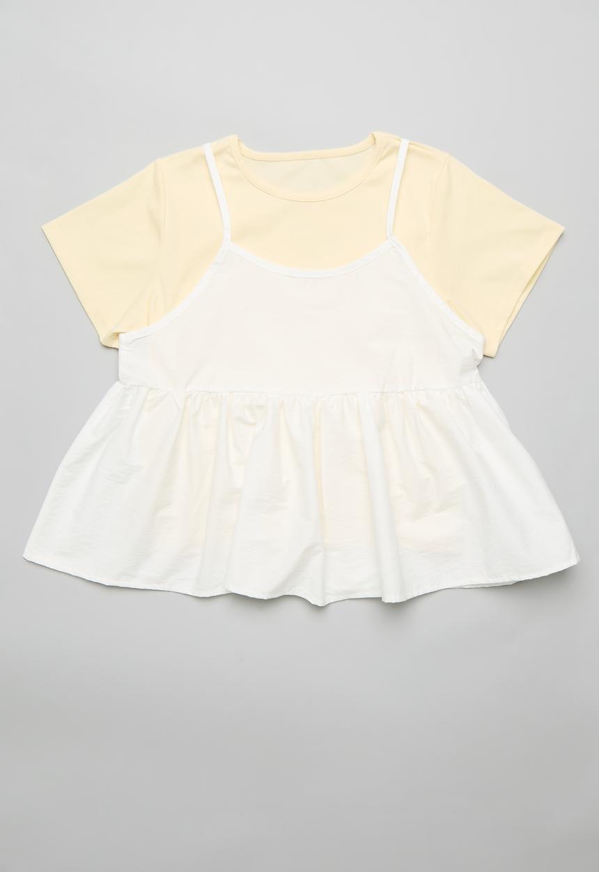 Pop Candy - Tee with peplum cami - lemon chiffon/white