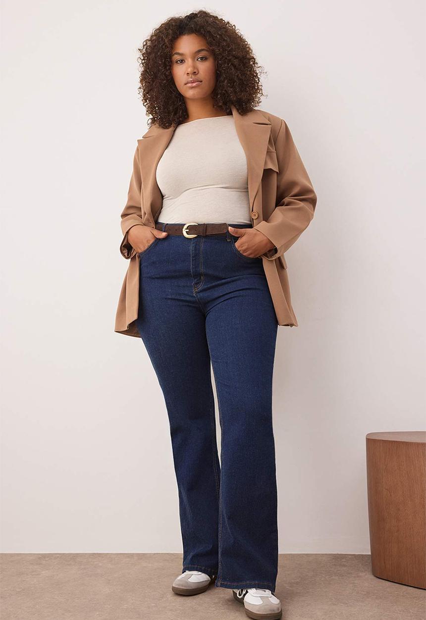Trendyol - Plus size indigo high waist comfort flare fit jeans - indigo