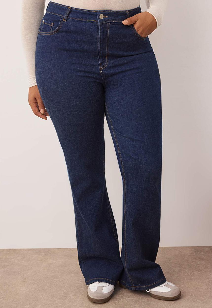 Trendyol - Plus size indigo high waist comfort flare fit jeans - indigo