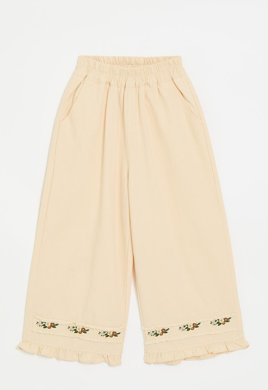 Pop Candy - Wide leg pants with embroidery detail - parchment white