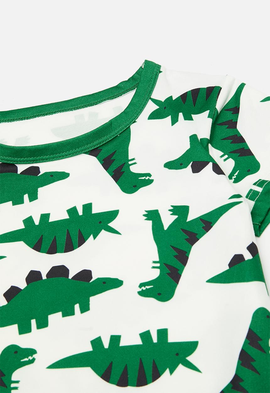 Pop Candy - Dino all-over print tee with shorts - green/white