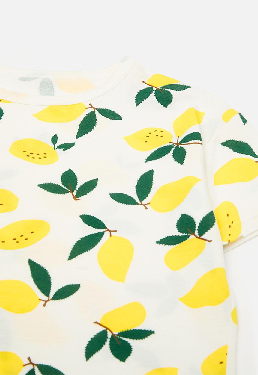 Pop Candy - Lemon all-over print pj top & shorts - white